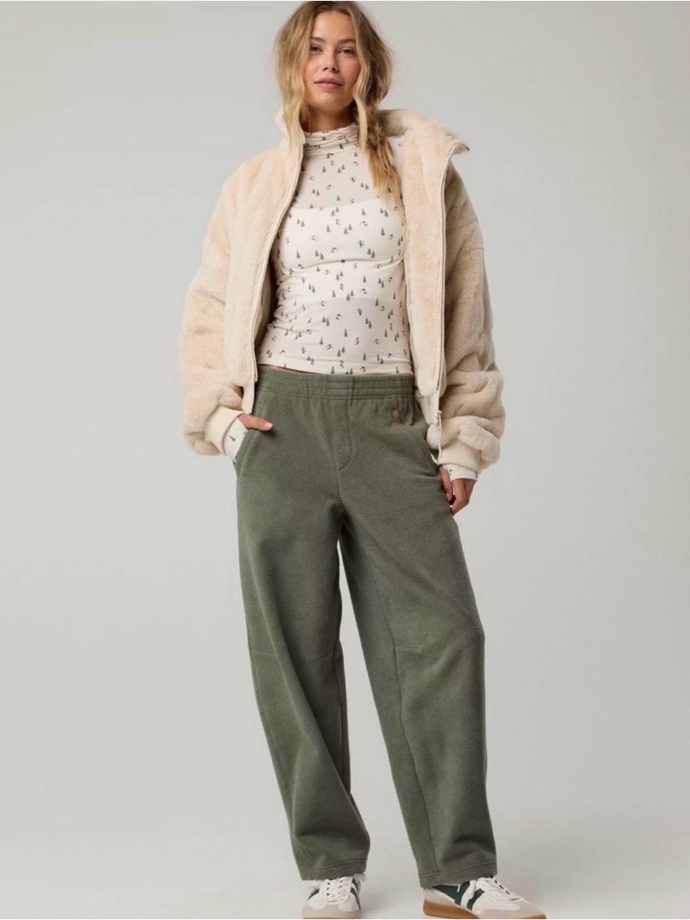 Aerie Offline polar fleece barrel pants olive green